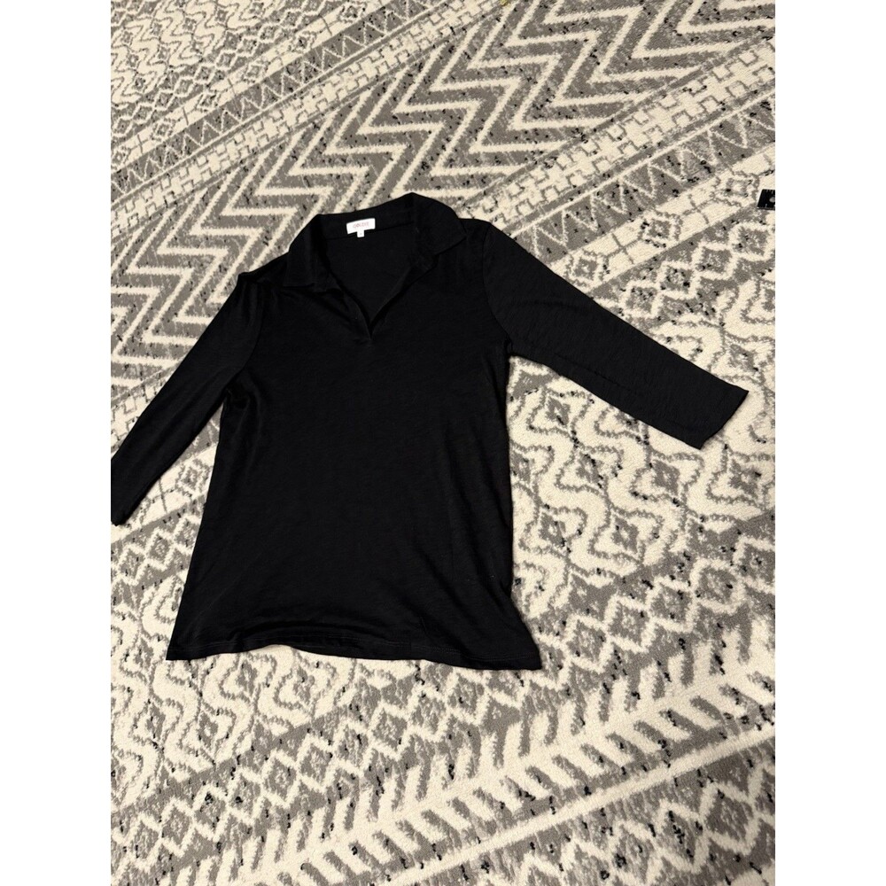 Goldie LeWinter 100% Supima Cotton Long Sleeve‎ v neck collar Black Medium